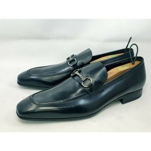 NEW Salvatore Ferragamo Mens 13 D Leather Horse Bit Loafers Black Slip On Shoes